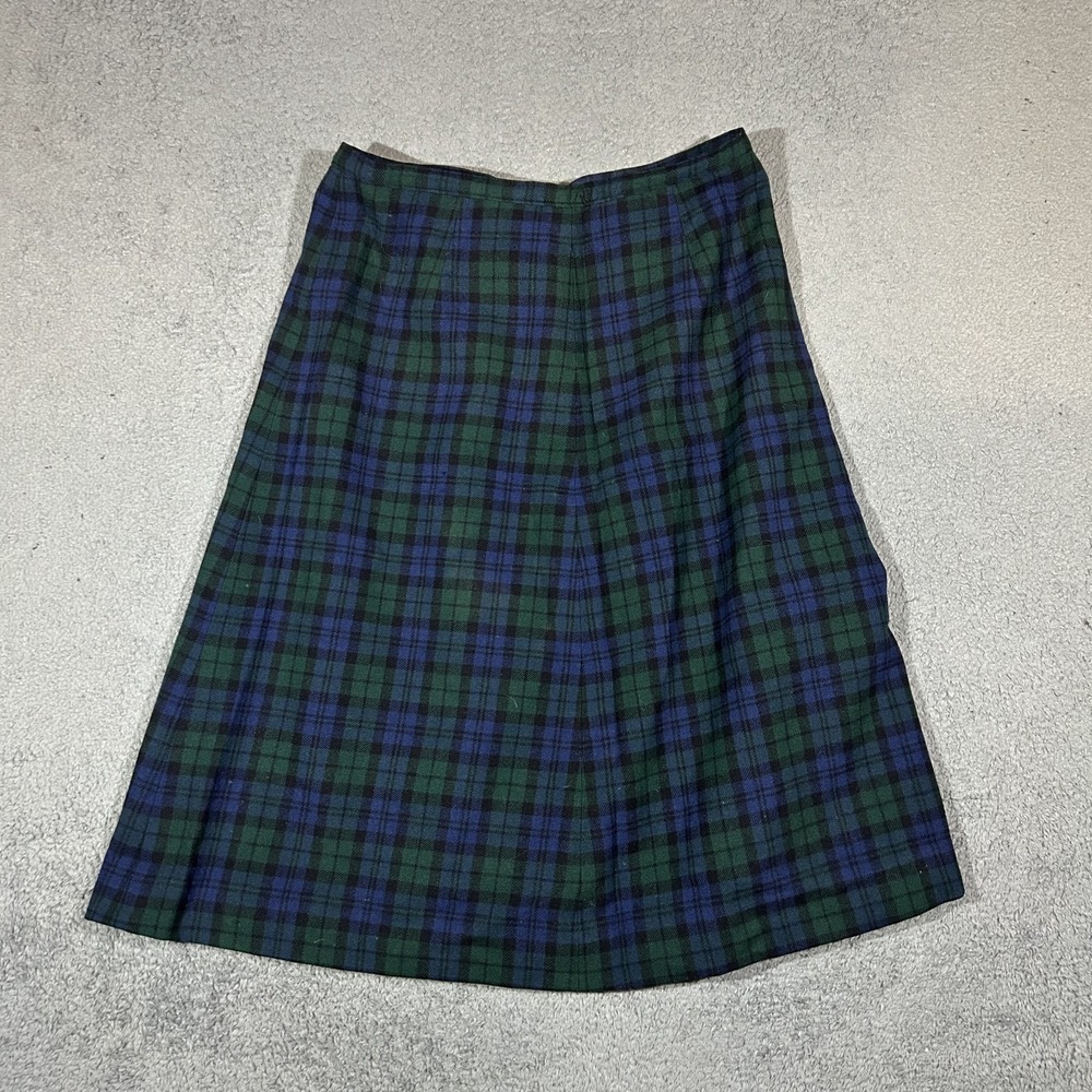 Vintage Pendleton Wool Plaid Skirt Tartan Green Navy Blue Women's Large #4075